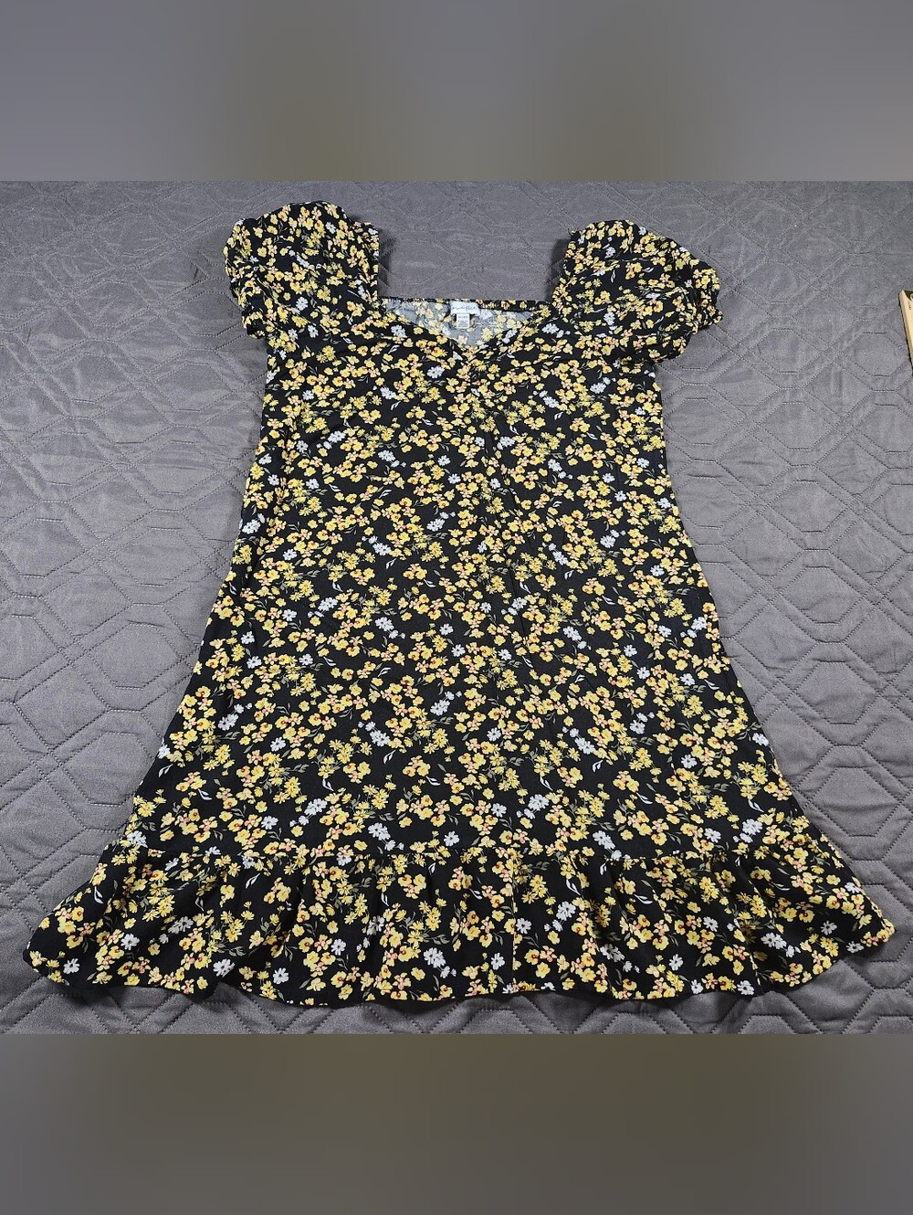 Love, Fire yellow floral ditsy mini dress Size XL